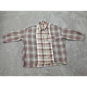 Grade & Gather Button Up‎ Shirt Womens M/L Brown Long Sleeve Plaid Loose